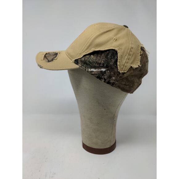 Aspen Dental Distressed Brown/Camo Hat Ripped Hidden Camo OSFM Strapback - Picture 4 of 9